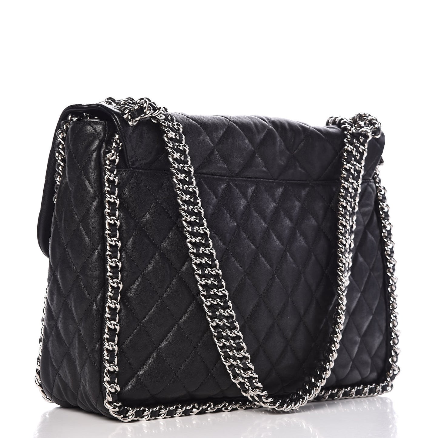 Washed Lambskin Quilted Maxi Chain Around Flap Black