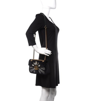 Gucci Velvet Matelasse Marquise Crystals Embroidered Small GG Marmont Shoulder Bag Black 2 of 12