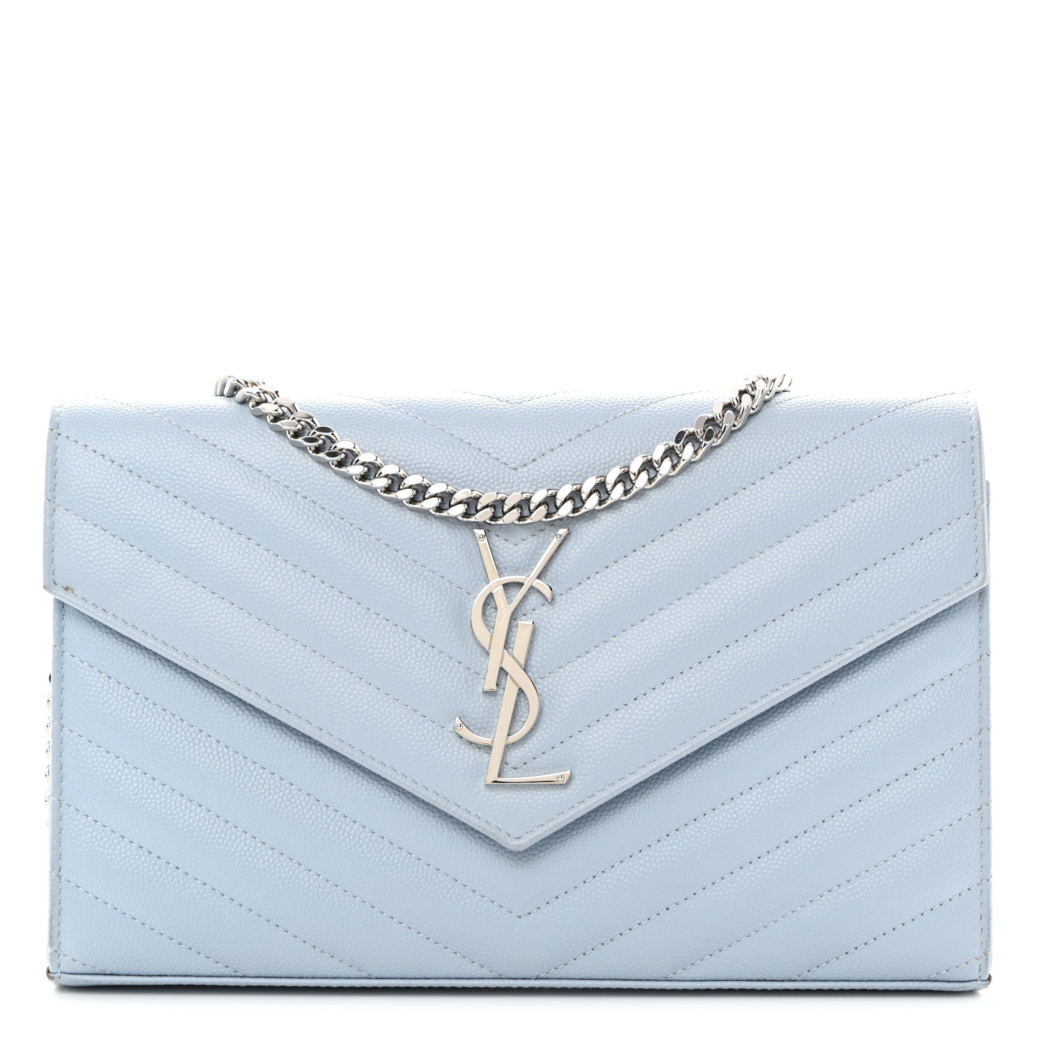 Saint Laurent Grain De Poudre Matelasse Chevron Monogram Chain Wallet Sugar Paper 1 of 10