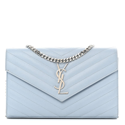 Saint Laurent Grain De Poudre Matelasse Chevron Monogram Chain Wallet Sugar Paper 1 of 10