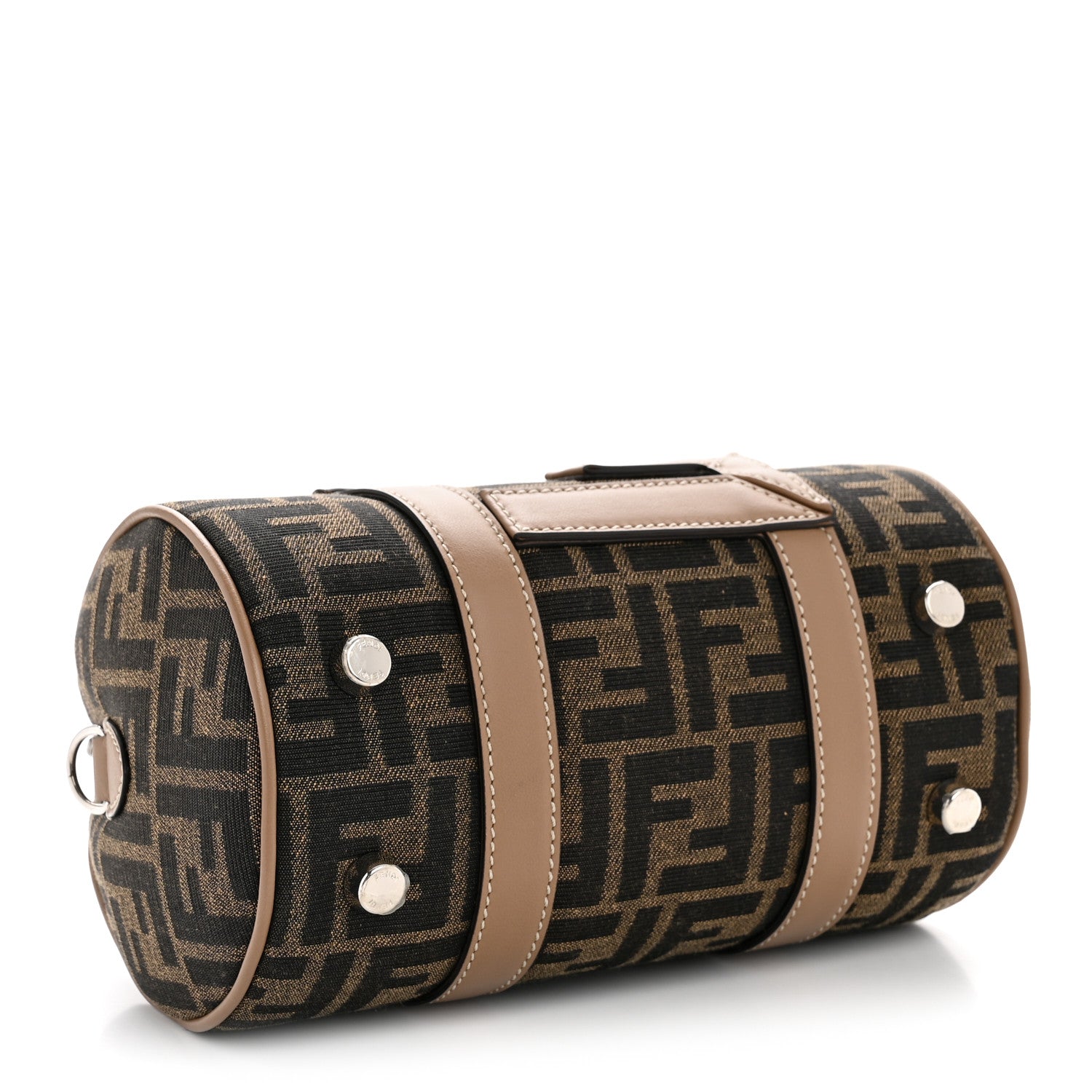 Fendi Recycled Fabric Jacquard Vitello Grace FF 1974 Mini O'Lock Bowling Bag Tobacco Moro Sand 4 of 11