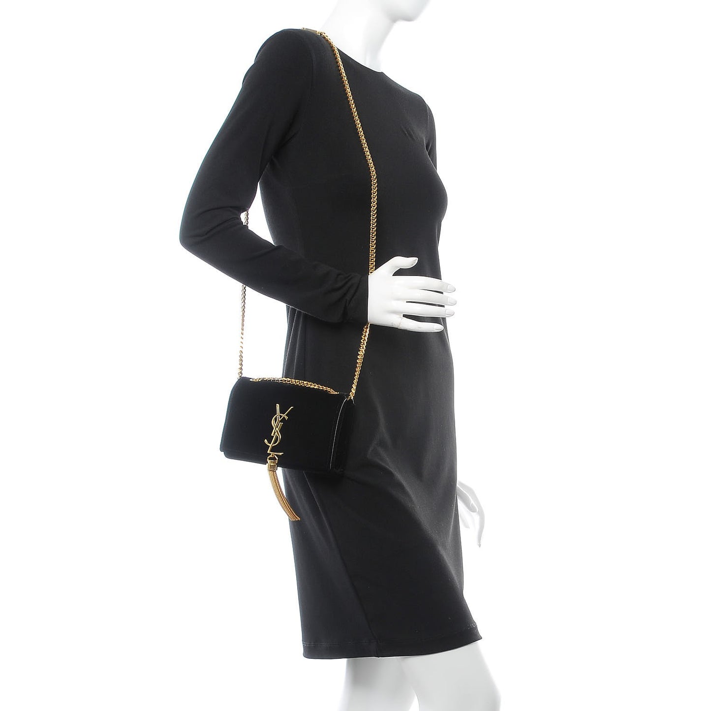 Velvet Small Monogram Kate Tassel Shoulder Bag Black