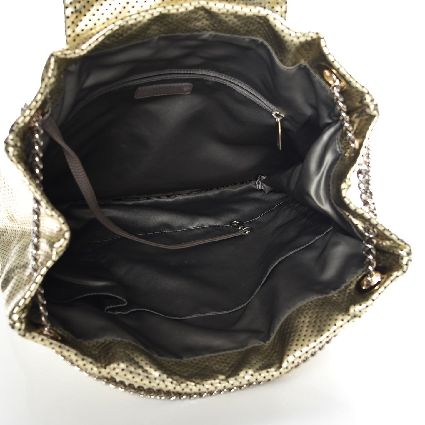Metallic Crackled Calfskin Perforated Drill Shoulder Bag Gold