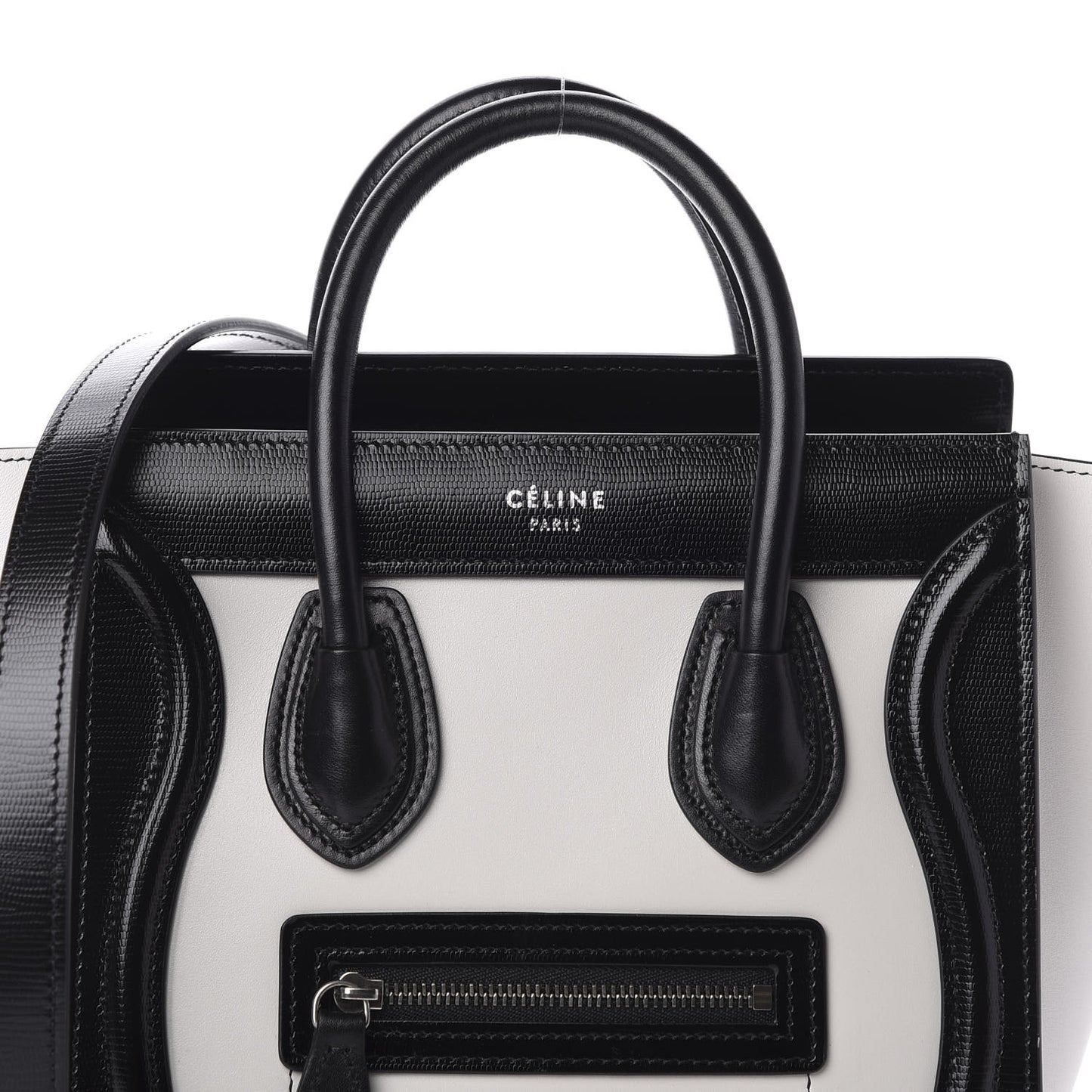Smooth Calfskin Lizard Embossed Nano Luggage White Black