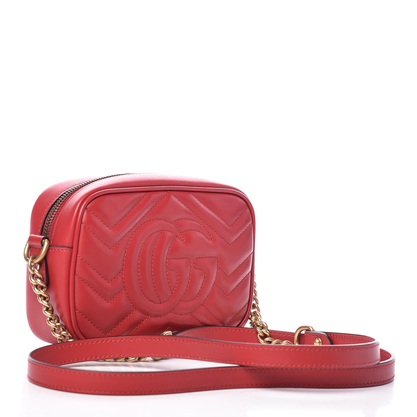 Calfskin Matelasse Mini GG Marmont Chain Shoulder Bag Hibiscus Red