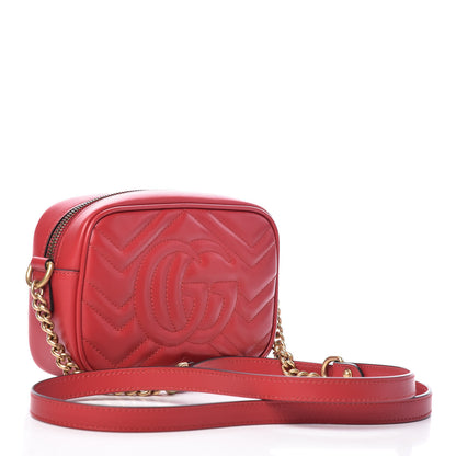 Gucci Calfskin Matelasse Mini GG Marmont Chain Shoulder Bag Hibiscus Red 3 of 8