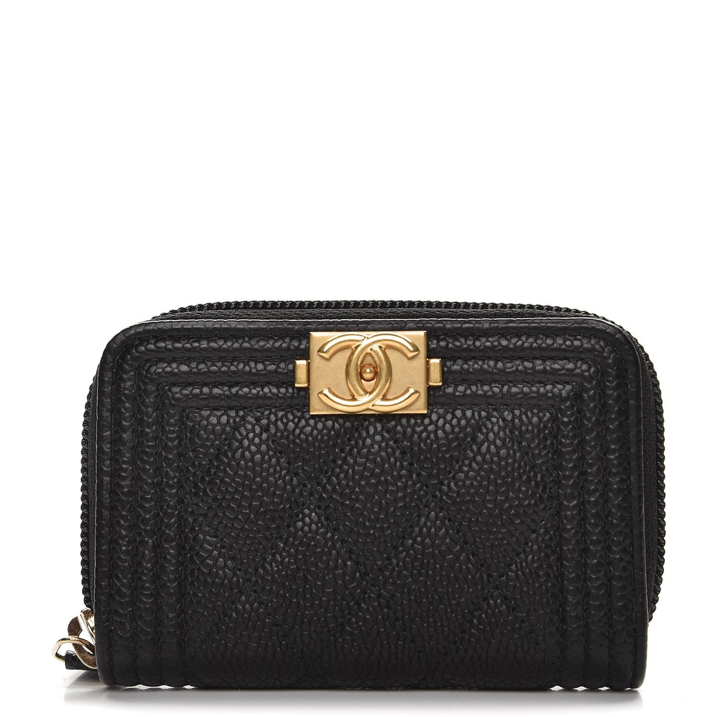 Caviar Quilted Boy Zip Around Coin Purse Wallet Black