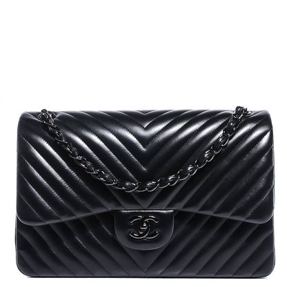 Chanel Lambskin Chevron Quilted Jumbo Double Flap So Black 1 of 9