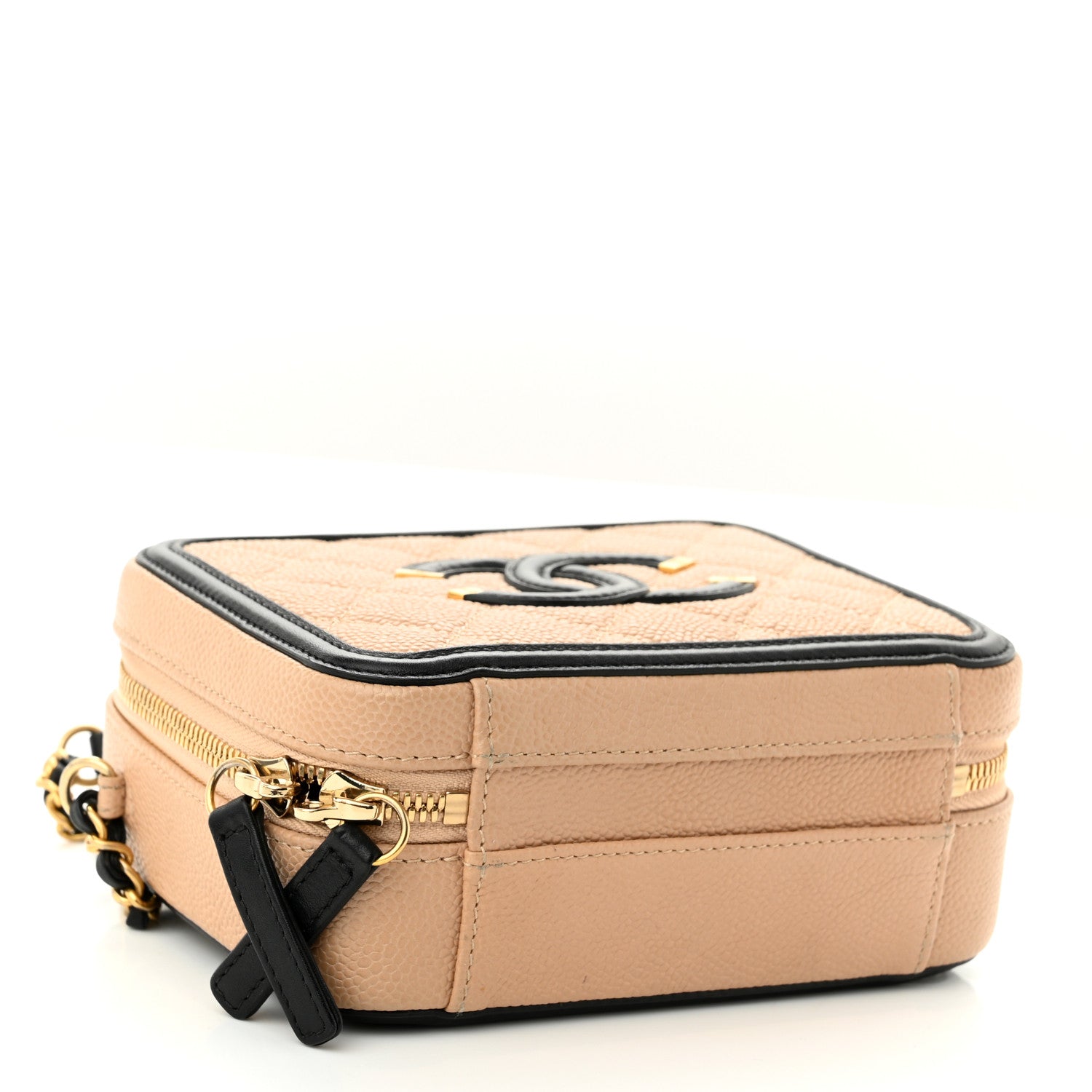 Chanel Caviar Quilted Small CC Filigree Vanity Case Beige Black 4 of 10