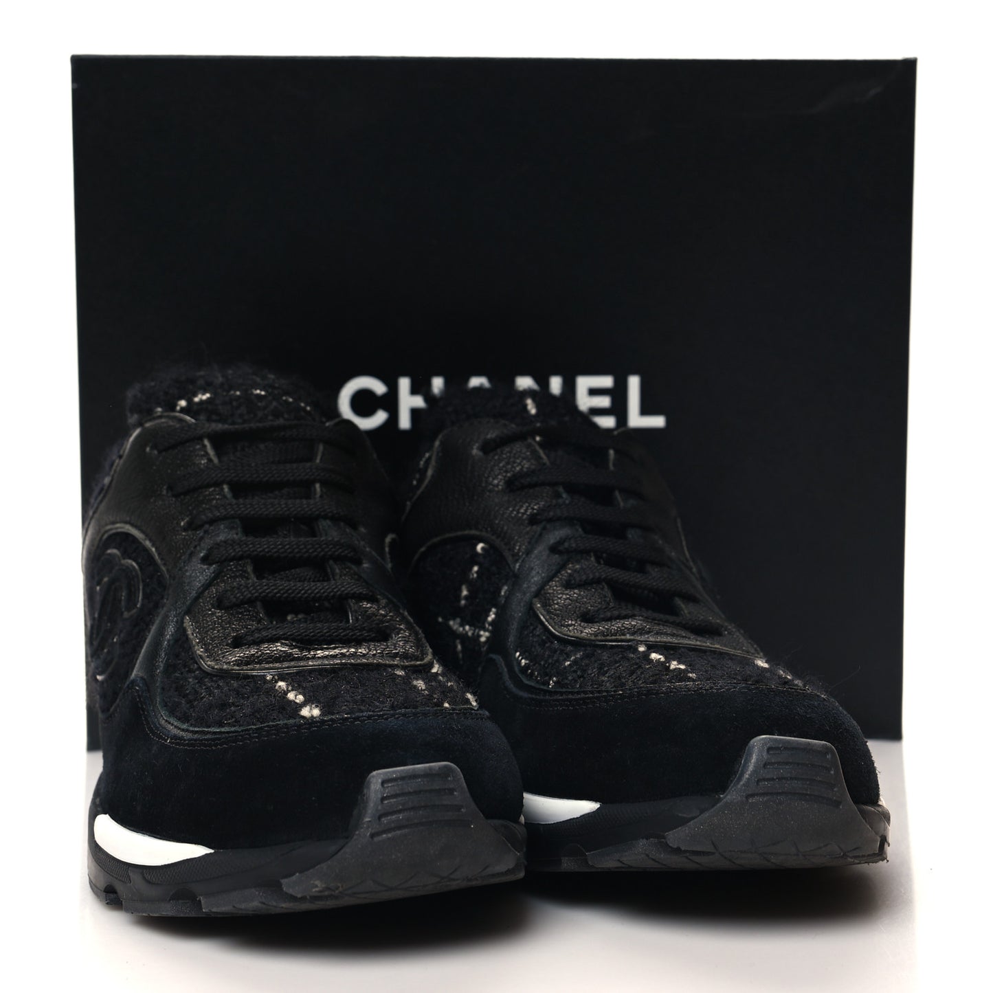 Tweed Suede Goatskin CC Sneakers 40 Black White