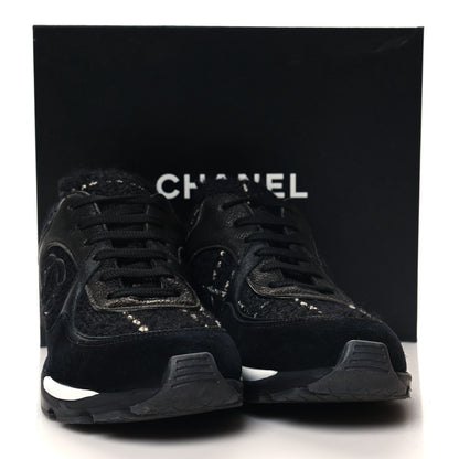 Chanel Tweed Suede Goatskin CC Sneakers 40 Black White 8 of 8