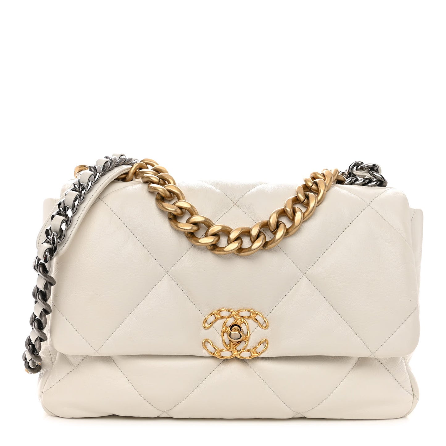Lambskin Quilted Large Chanel 19 Flap White