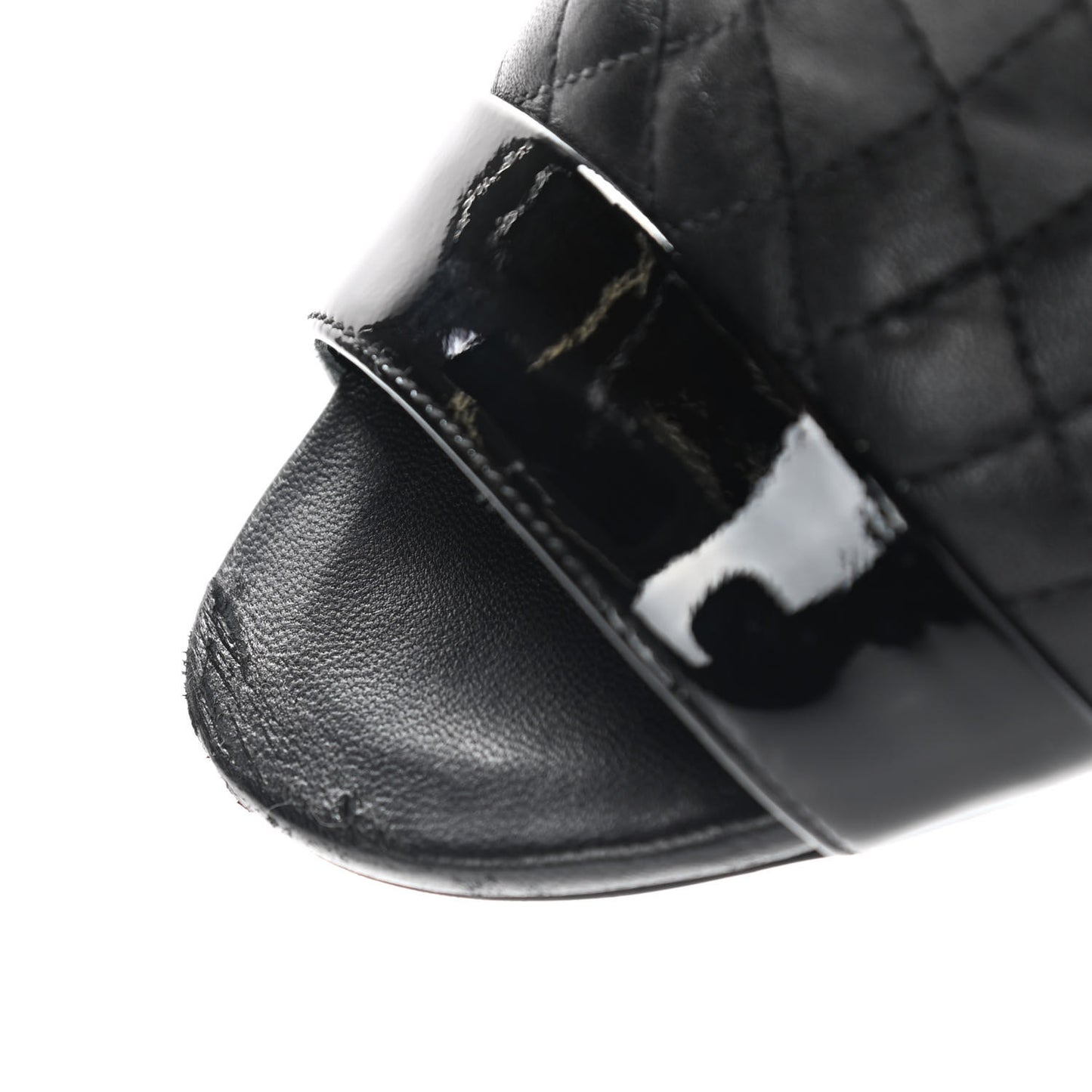 Lambskin Quilted Patent Short Boots 37.5 Black