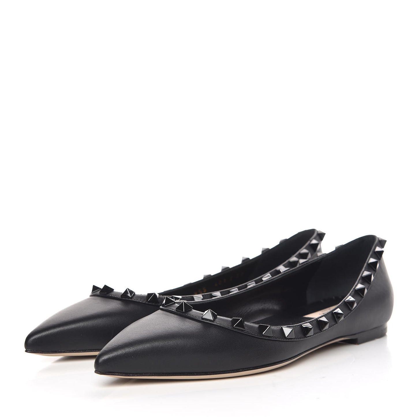 Calfskin Lacquered Monochrome Rockstud Ballerina Flats 37 Black