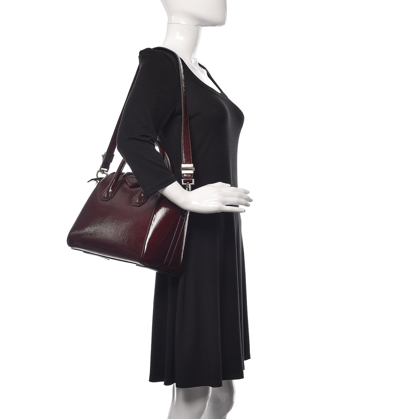 Crinkled Patent Deerskin Small Antigona Aubergine