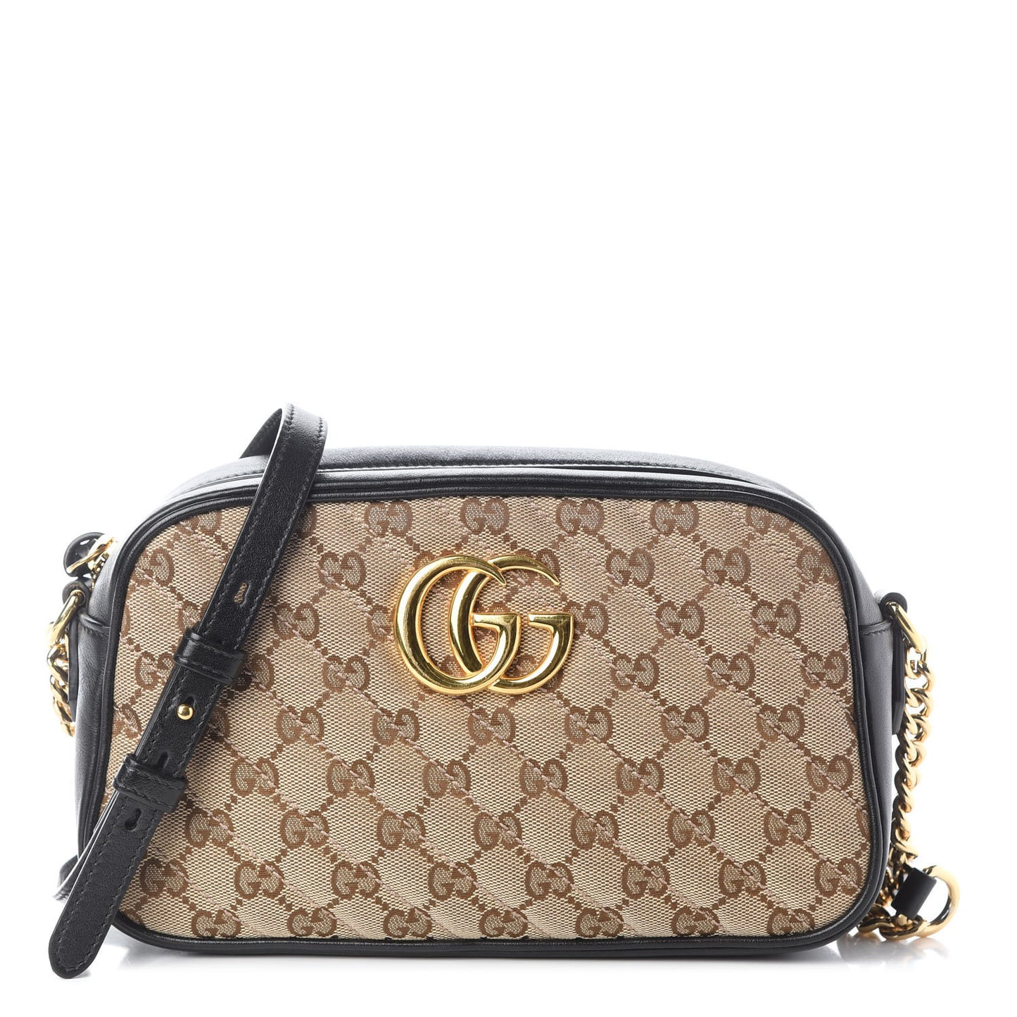 Monogram Matelasse Diagonal Small GG Marmont Chain Shoulder Bag Beige Black