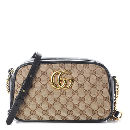 Gucci Monogram Matelasse Diagonal Small GG Marmont Chain Shoulder Bag Beige Black 1 of 9