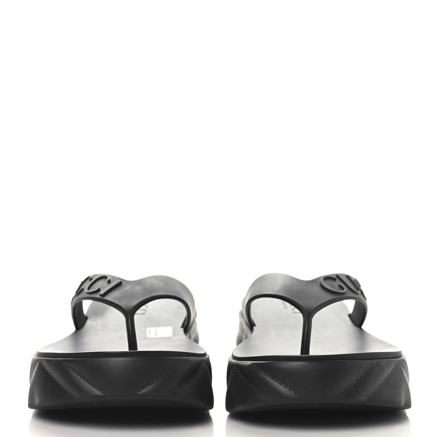 Rubber Chevron Logo Embossed Womens Thong Platform Sandals 38 Black