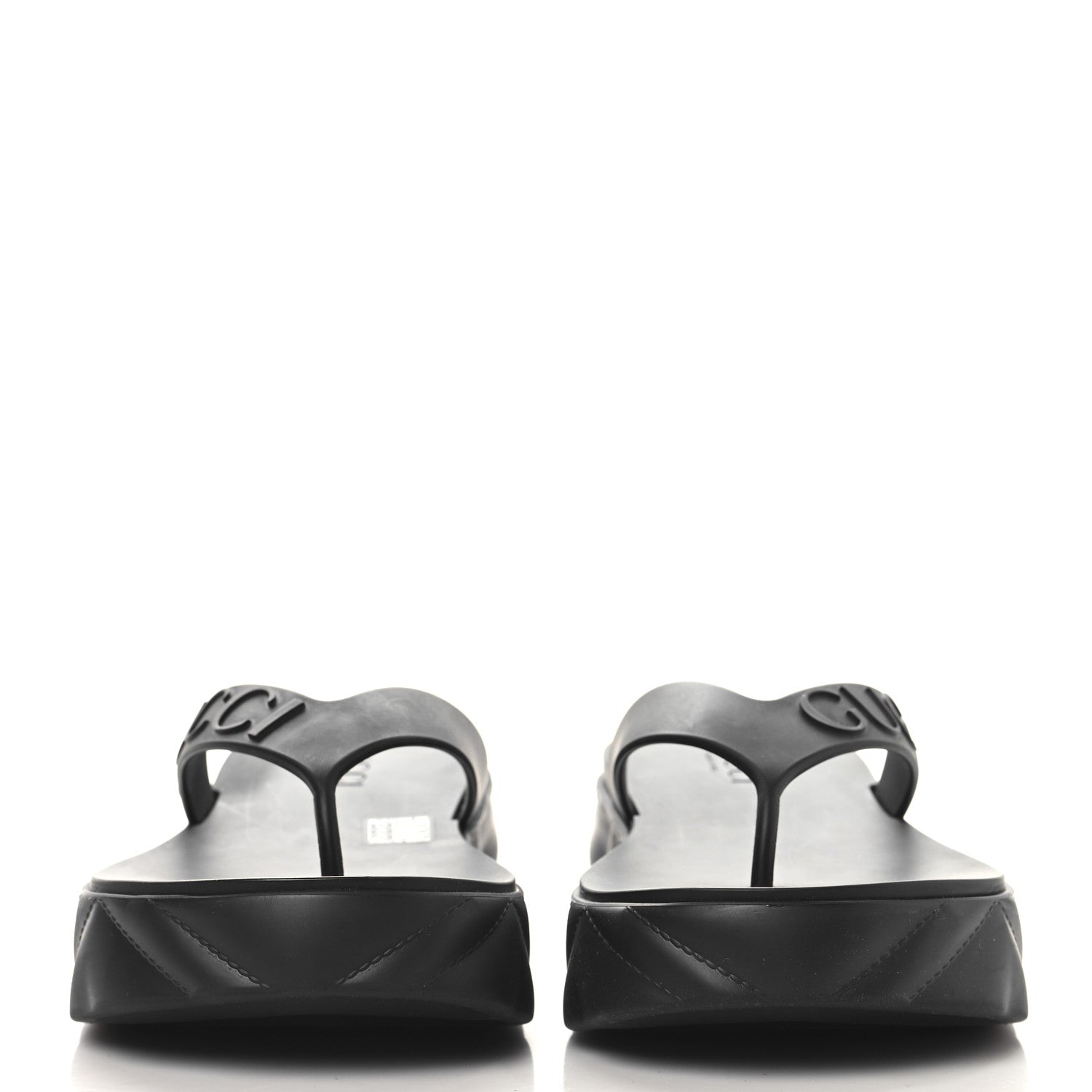 Gucci Rubber Chevron Logo Embossed Womens Thong Platform Sandals 38 Black 3 of 10