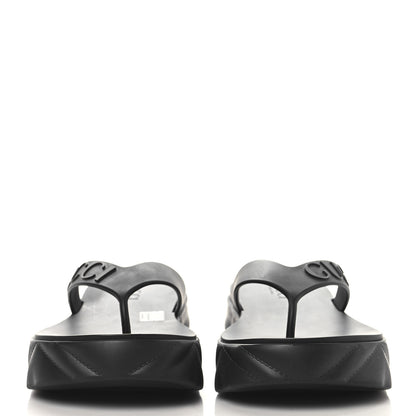 Gucci Rubber Chevron Logo Embossed Womens Thong Platform Sandals 38 Black 3 of 10