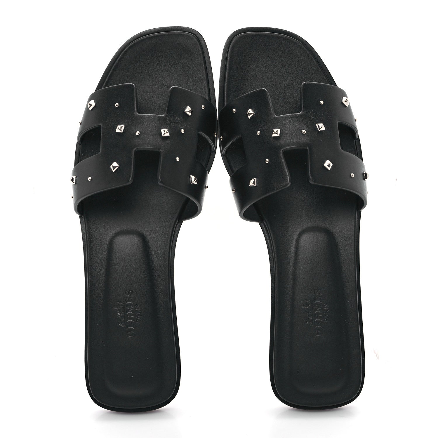 Hermes Calfskin Studded Oran Sandals 37.5 Black 2 of 10
