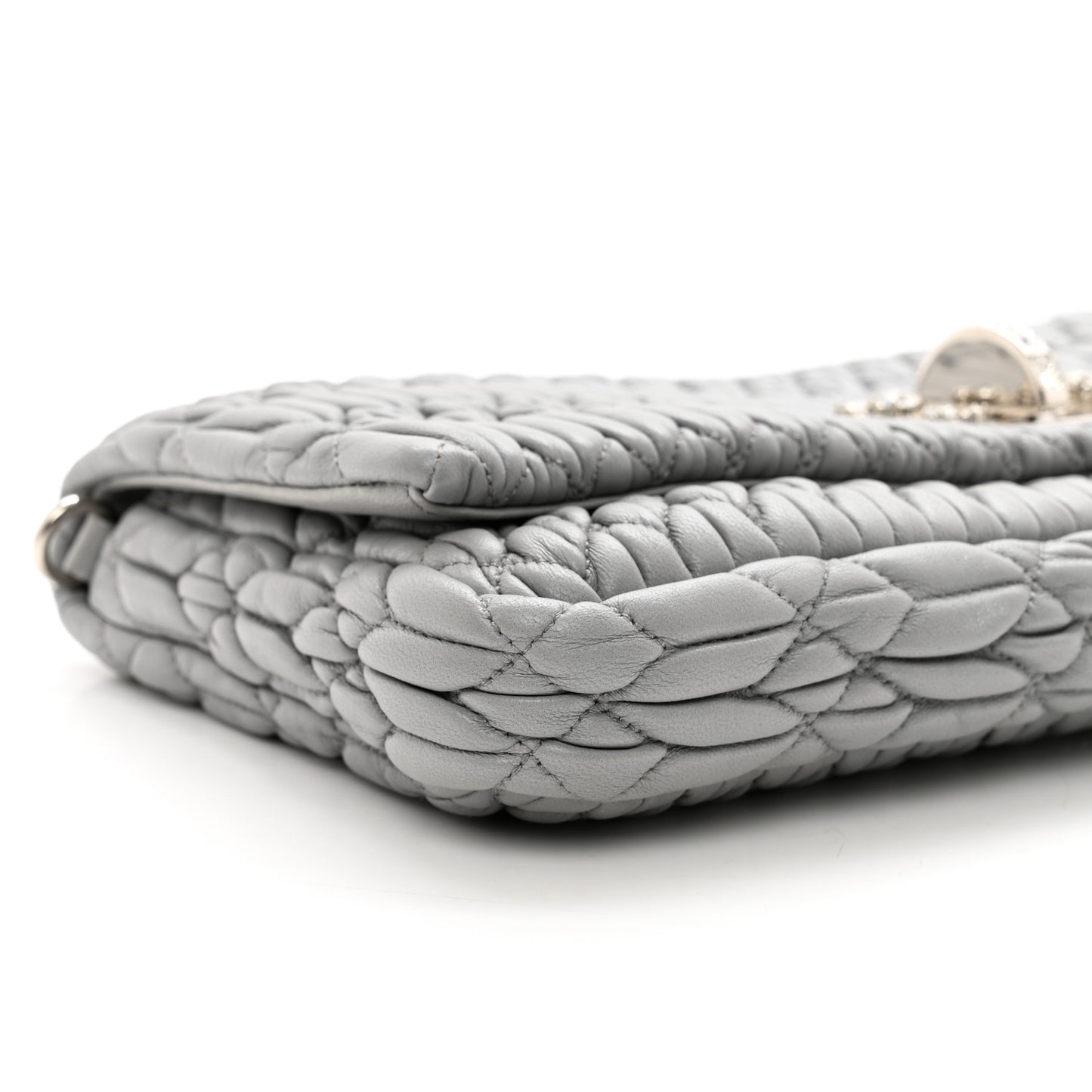 Nappa Matelasse Crystal Flap Clutch Grey