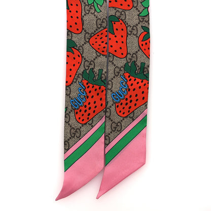 Gucci Silk Twill GG Monogram Strawberry Neck Bow Scarf Pink 2 of 3