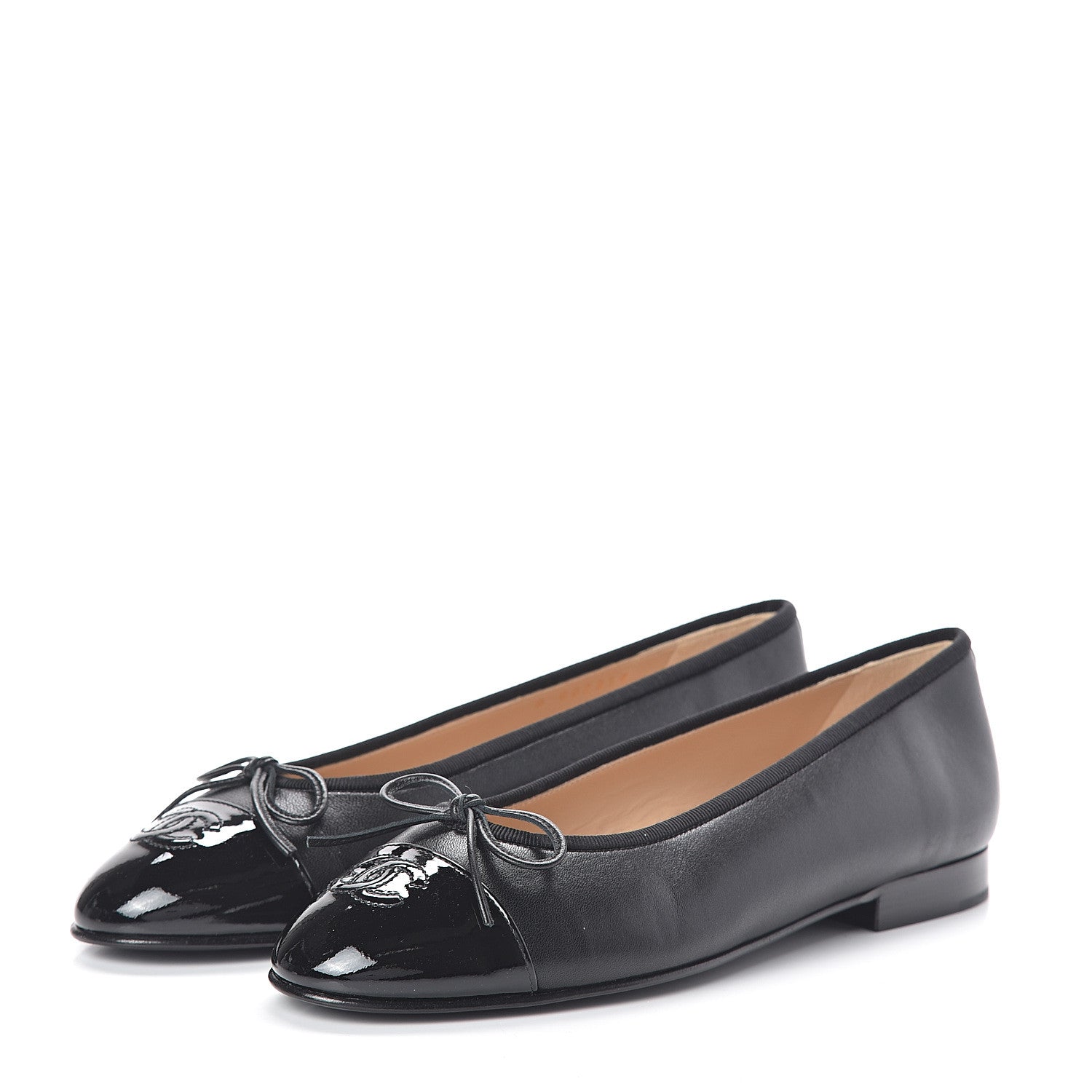 Chanel Lambskin Patent Cap Toe Ballerina Flats 38 Black 3 of 7