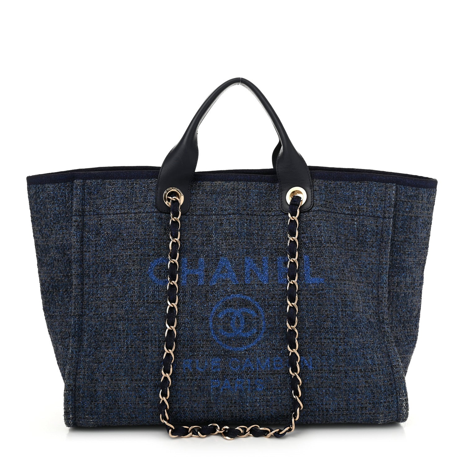 Chanel Lurex Canvas Medium Deauville Tote Navy Blue 1 of 10