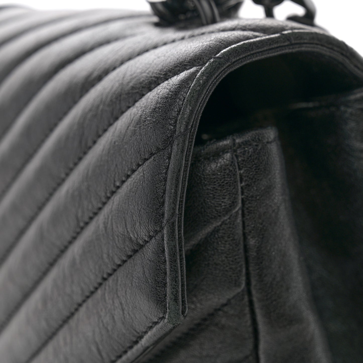 Sheepskin Matelasse Chevron Monogram Monochrome Large College Satchel Black