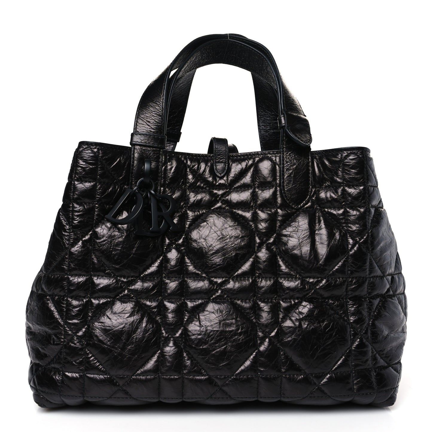 Crinkled Calfskin Cannage Medium Dior Tojours Bag Black