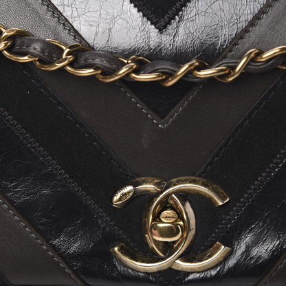 Chanel Suede Lambskin Glazed Calfskin Lady Vintage Chevron Flap Black Brown 14 of 16