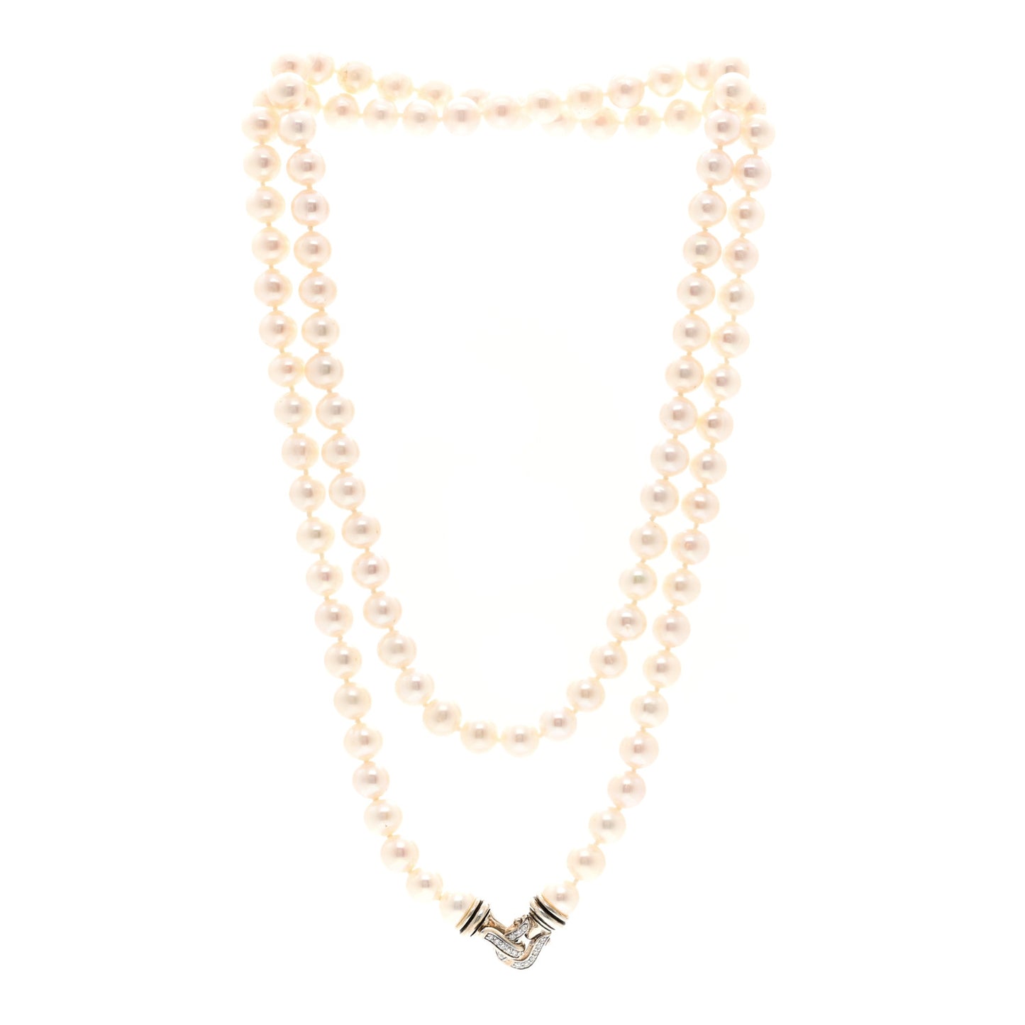 Sterling Silver Diamond Cultured Freshwater Pearl 8-8.5mm Buckle Necklace 36"