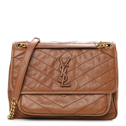 Saint Laurent Crinkled Calfskin Matelasse Monogram Medium Niki Chain Satchel Caramel 1 of 12