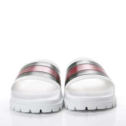 Gucci Rubber Web Mens Lug Sole Slide Sandals 9 Great White Green Red 3 of 10