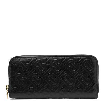 Burberry Calfskin Embossed Monogram Zip Around Wallet Black 1 of 7