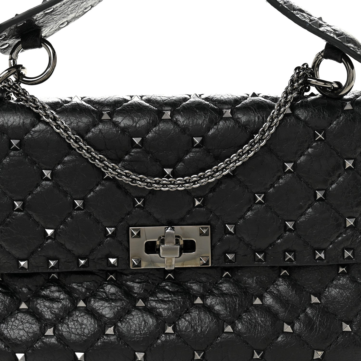 Valentino Garavani Craquele Nappa Medium Rockstud Spike Shoulder Bag Black 7 of 9