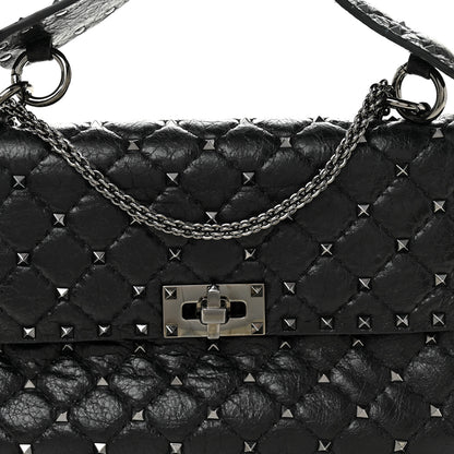 Valentino Garavani Craquele Nappa Medium Rockstud Spike Shoulder Bag Black 7 of 9