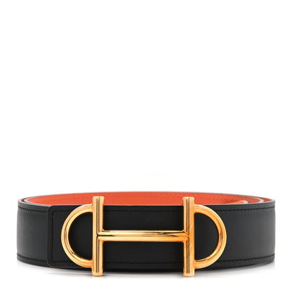 Hermes Swift Epsom 32mm Gamma Belt 90 Black Orange 1 of 4