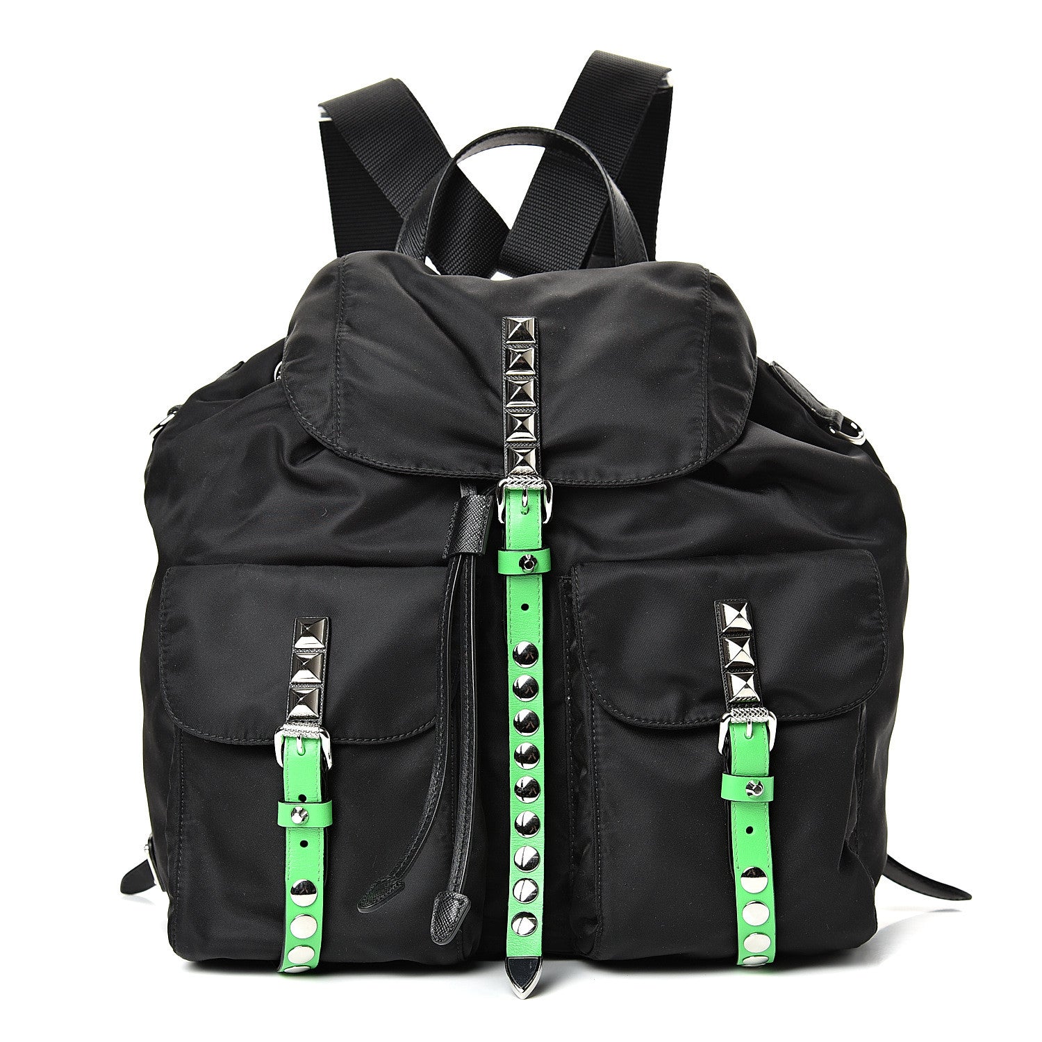 Prada Nylon New Vela Studded Backpack Black Green 1 of 11