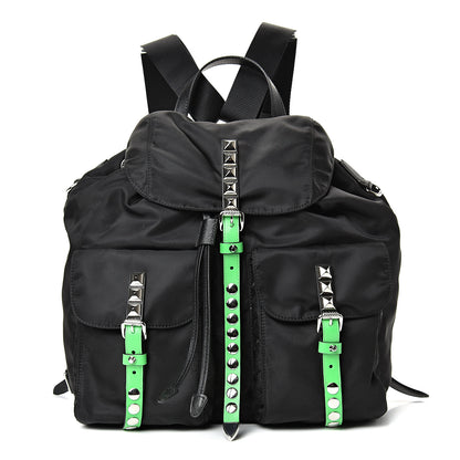 Prada Nylon New Vela Studded Backpack Black Green 1 of 11