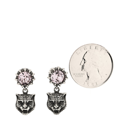 Gucci Metal Crystal Feline Head Earrings Silver 2 of 4