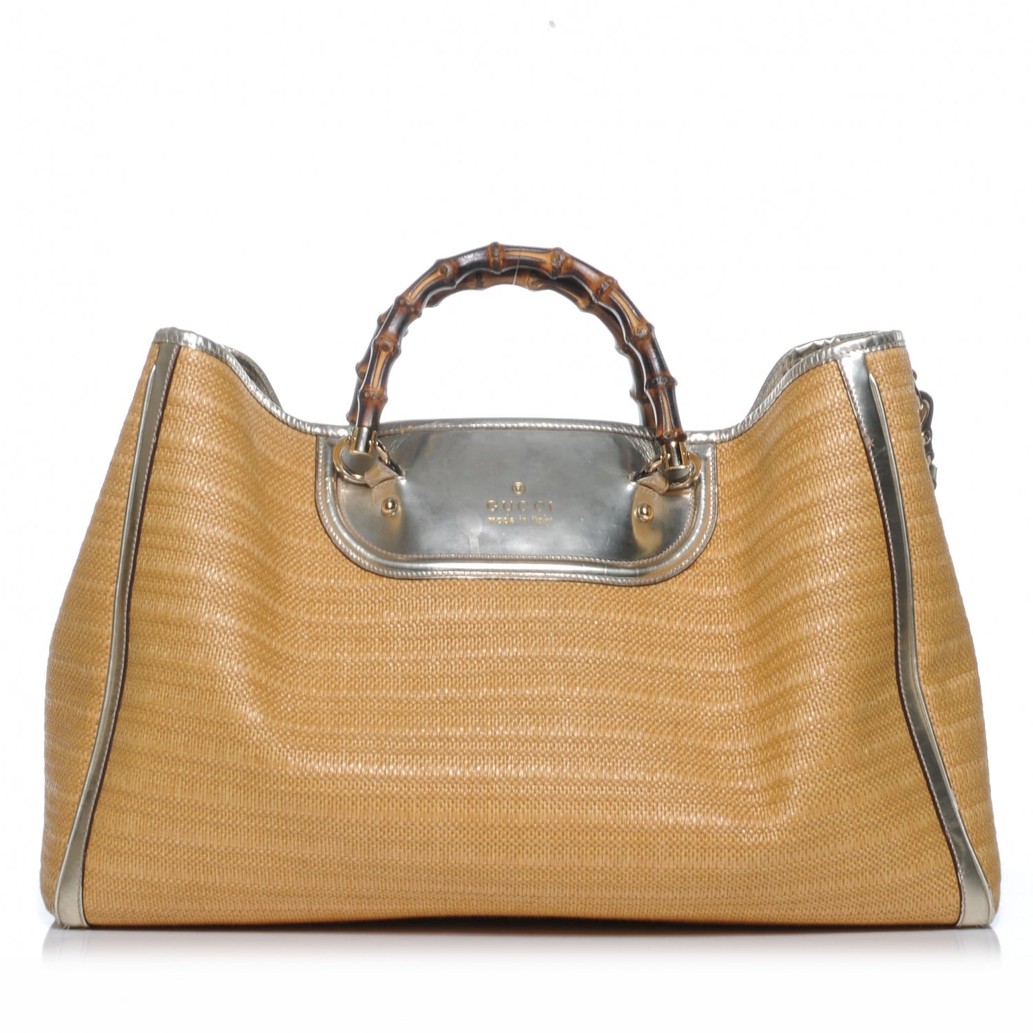Gucci Straw Bamboo Handle Tote Silver 1 of 8