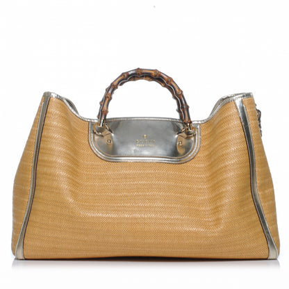 Gucci Straw Bamboo Handle Tote Silver 1 of 8