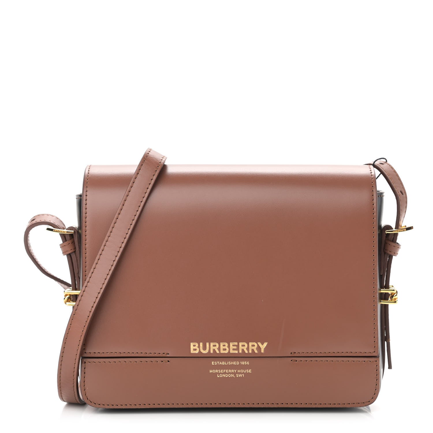 Burberry Smooth Calfskin Two Tone Small Grace Bag Malt Brown Black 1 of 11