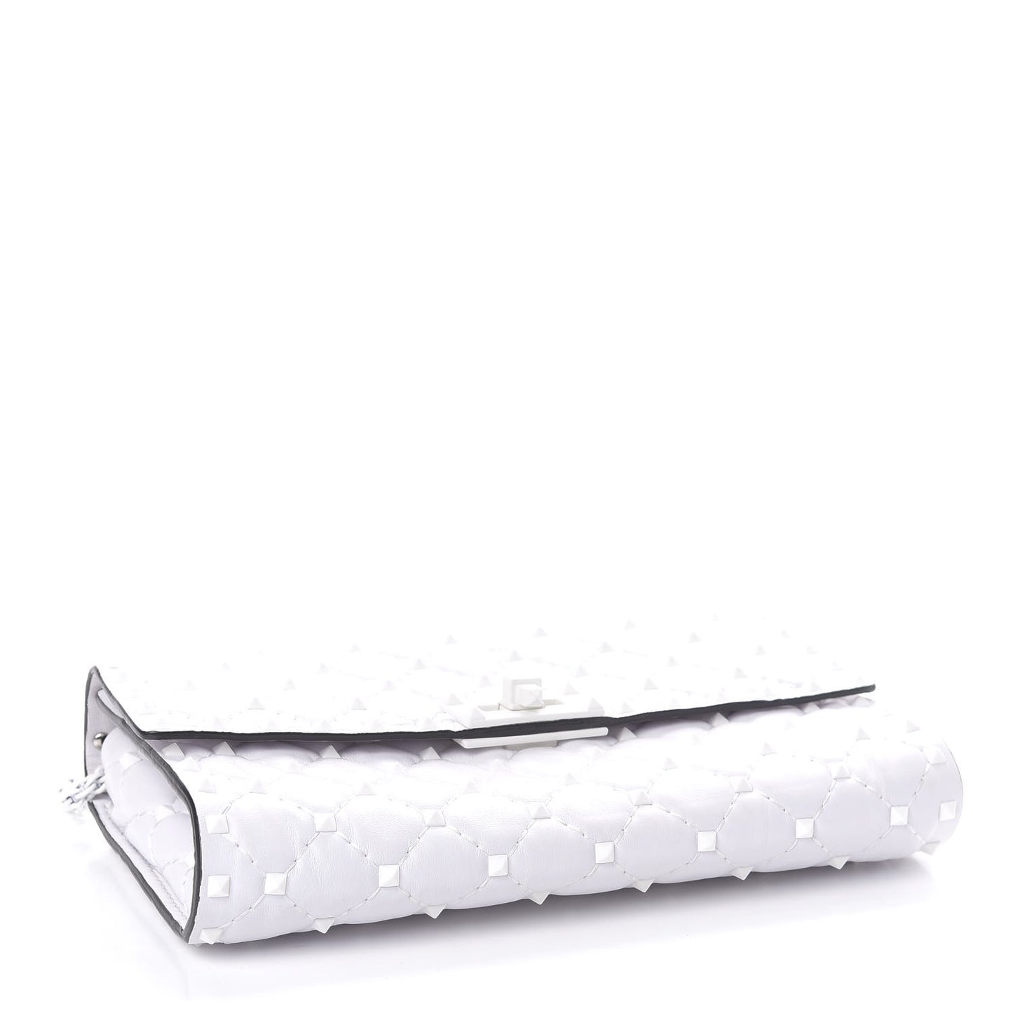 Lambskin Free Rockstud Spike Wallet on Chain Optic White