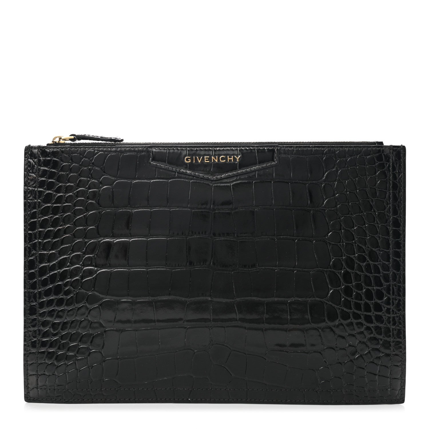 Givenchy Calfskin Crocodile Embossed Medium Antigona Pouch Black 1 of 8