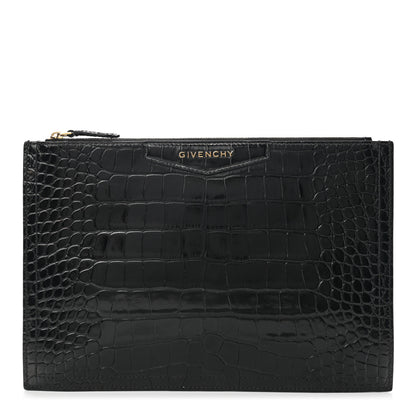 Givenchy Calfskin Crocodile Embossed Medium Antigona Pouch Black 1 of 8