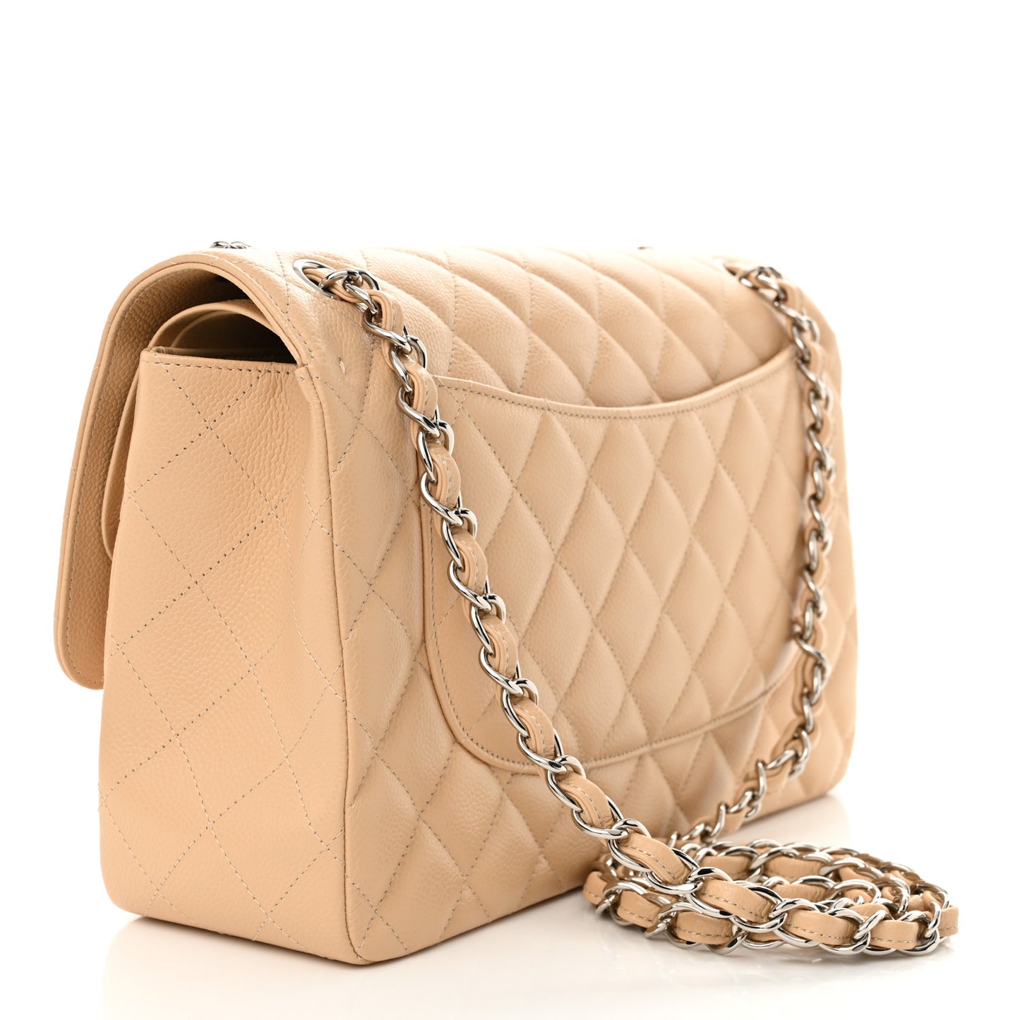 Caviar Quilted Jumbo Double Flap Beige
