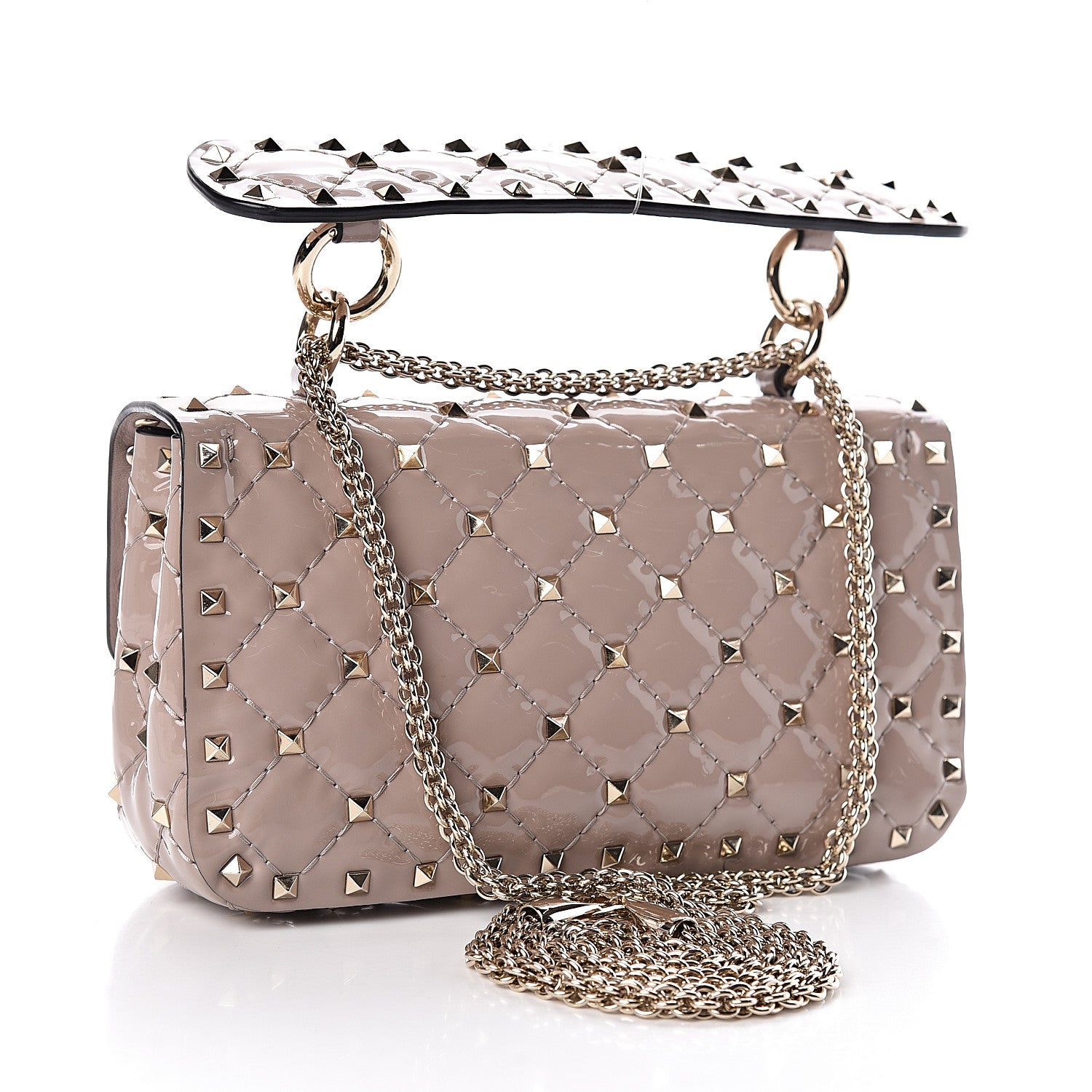 Valentino Garavani Patent Small Rockstud Spike Shoulder Bag Poudre 4 of 10